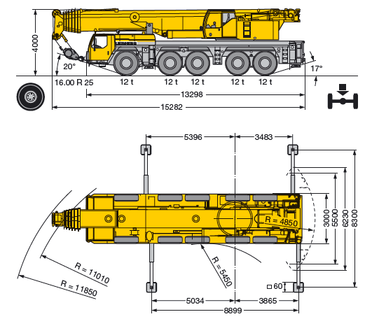 Габаритные размеры автокрана Liebher LTM 1200-5.1