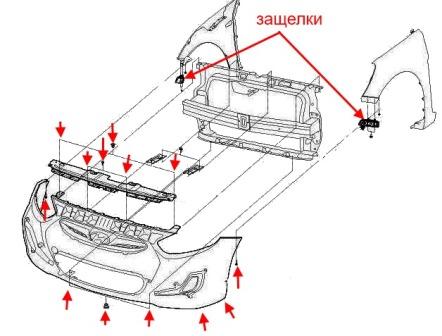 крепление переднего бампера Hyundai Solaris
