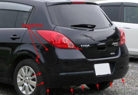 крепление заднего бампера Nissan Tiida C12 (Versa) (после 2011 года)