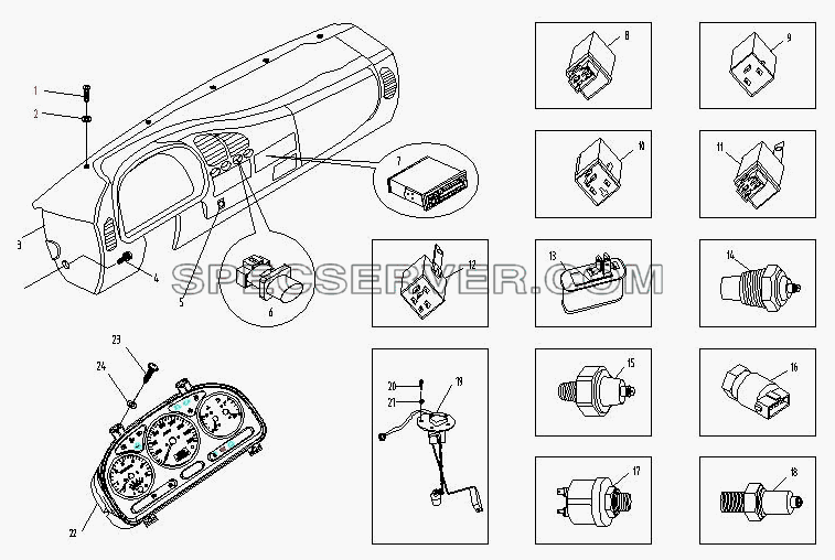 Панель приборов (I) для BJ 1044/1065 (список запасных частей)