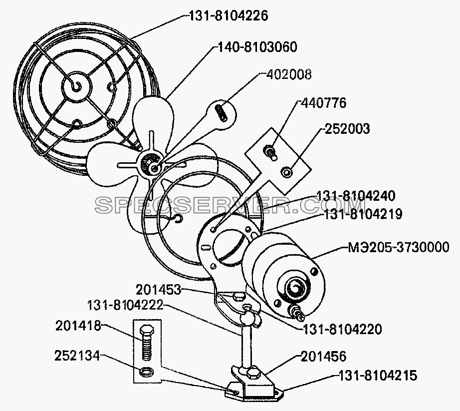 Вентилятор кабины и его установка для БелАЗ-7512 (список запасных частей)