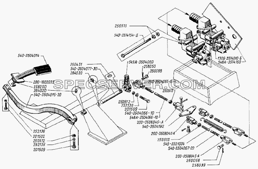 Установка тормозных кранов и их привод для БелАЗ-75231 (список запасных частей)