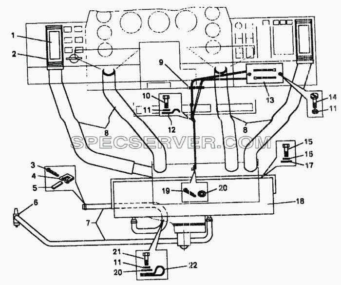 Установка отопителя кабины для БелАЗ-7548А (список запасных частей)