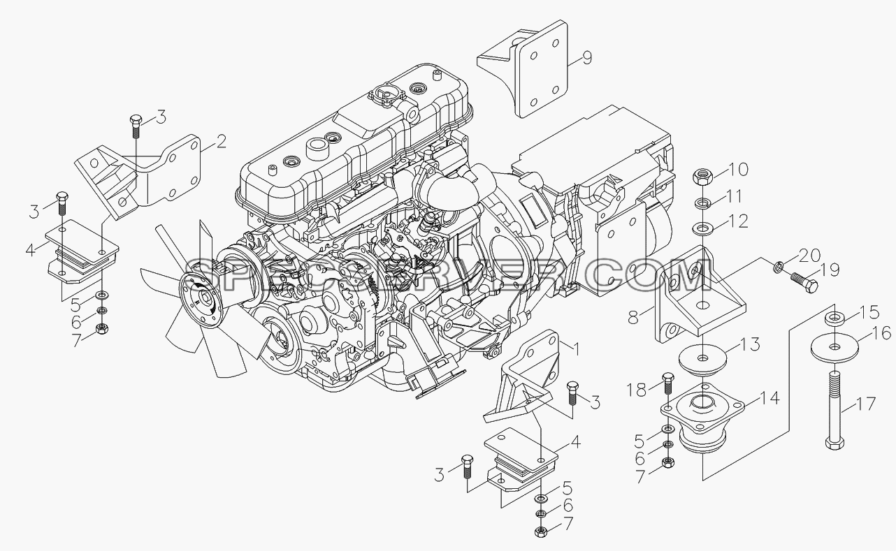 Подвеска силового агрегата для Foton-BJ1049 (список запасных частей)