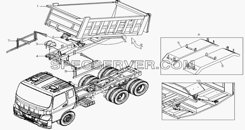 Series General assembling drawing of the self-empty vehicle для Foton-BJ3251DLPJB (список запасных частей)