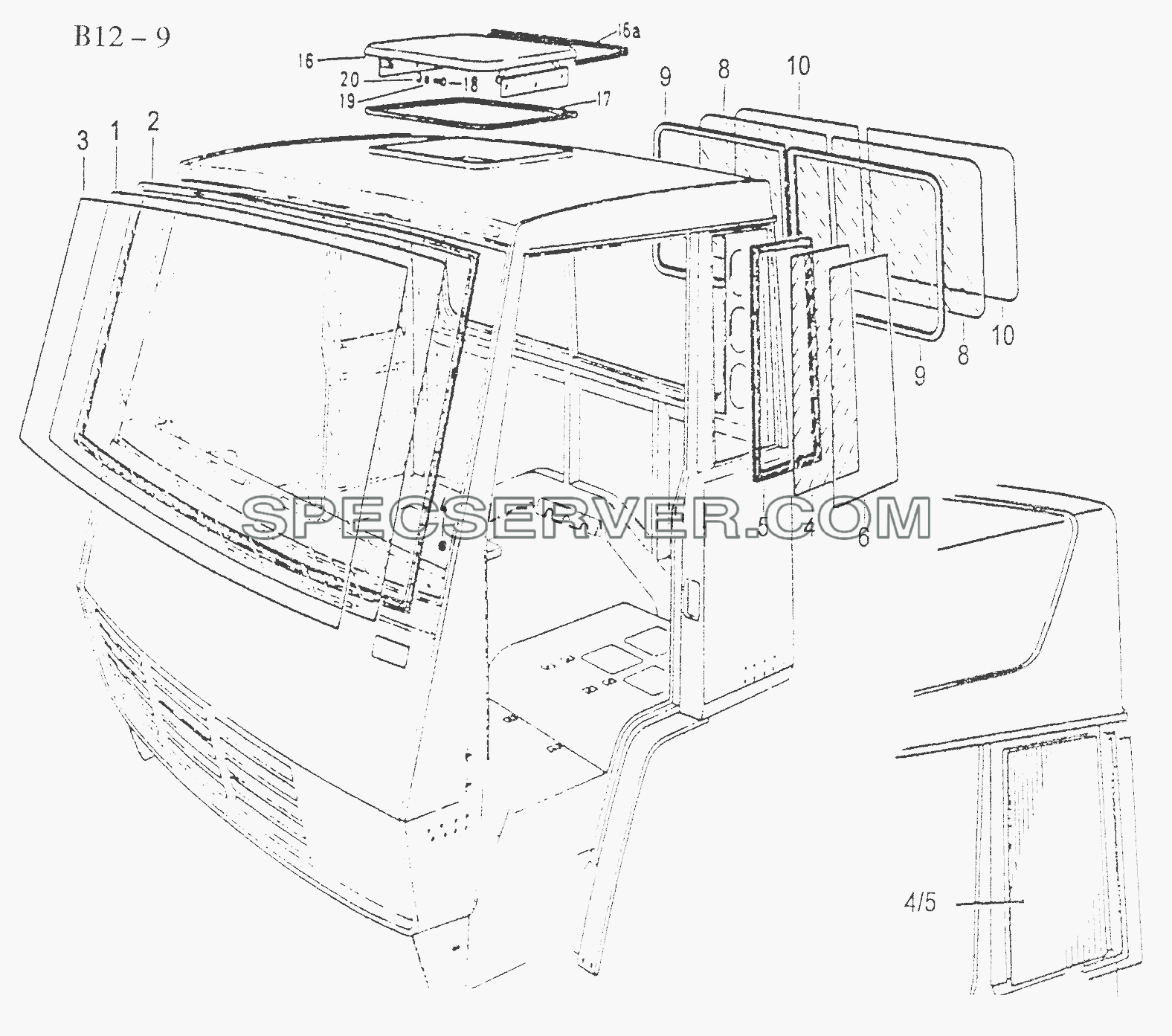 GLASS AND ROOF FLAP (B12-9) для Sinotruk 4x2 Tractor (371) (список запасных частей)
