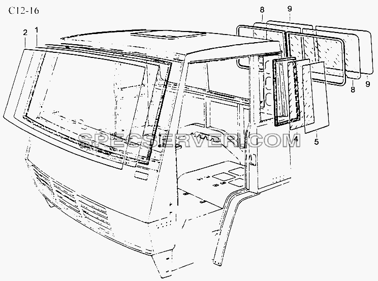 WINDOW GLASS (C12-16) для Sinotruk 4x2 Tractor (371) (список запасных частей)