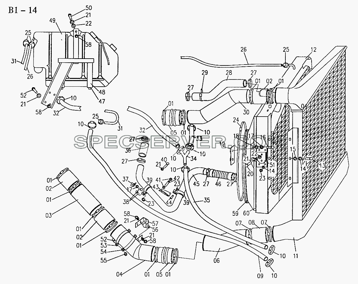 COOLING SYSTEM FOR WD615.69/47 (B1-14) для Sinotruk 4x2 Tractor (371) (список запасных частей)