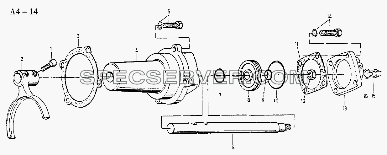 Fuller SHIFTING CYLINDER ASSEMBLY (A4-14) для Sinotruk 4x2 Tractor (371) (список запасных частей)