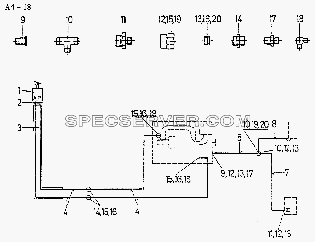 Fuller SHIFT AIR LINE (A4-18) для Sinotruk 4x2 Tractor (371) (список запасных частей)