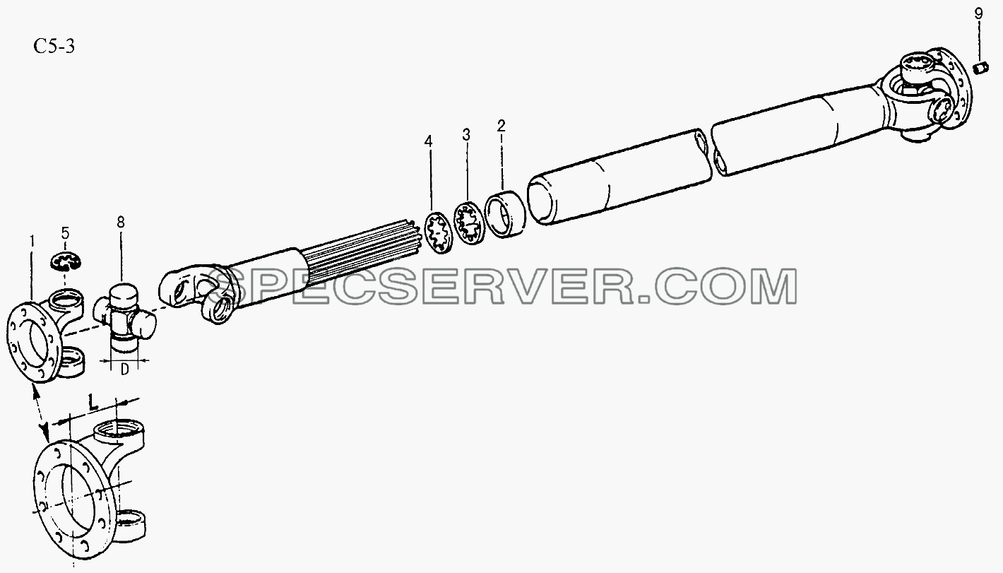 PROPELLER SHAFTS Ф62 Propeller shaft with spider (C5-3-3) для Sinotruk 4x2 Tractor (371) (список запасных частей)