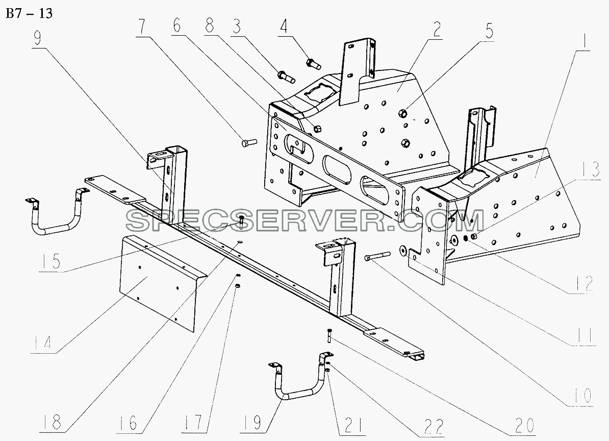 BRACKET OF HIGH BUMPER WITH REMOABLE TOWING HOOK (B7-13) для Sinotruk 4x2 Tractor (371) (список запасных частей)