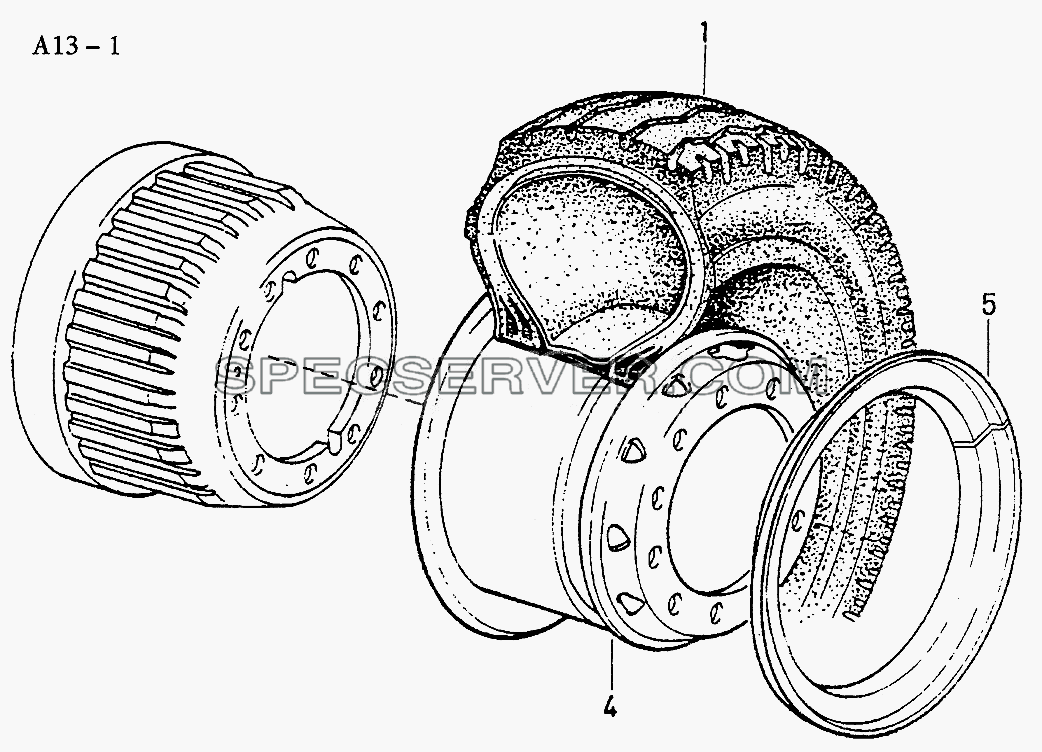 DISC WHEEL AND TIRE (A13-1) для Sinotruk 4x2 Tractor (371) (список запасных частей)