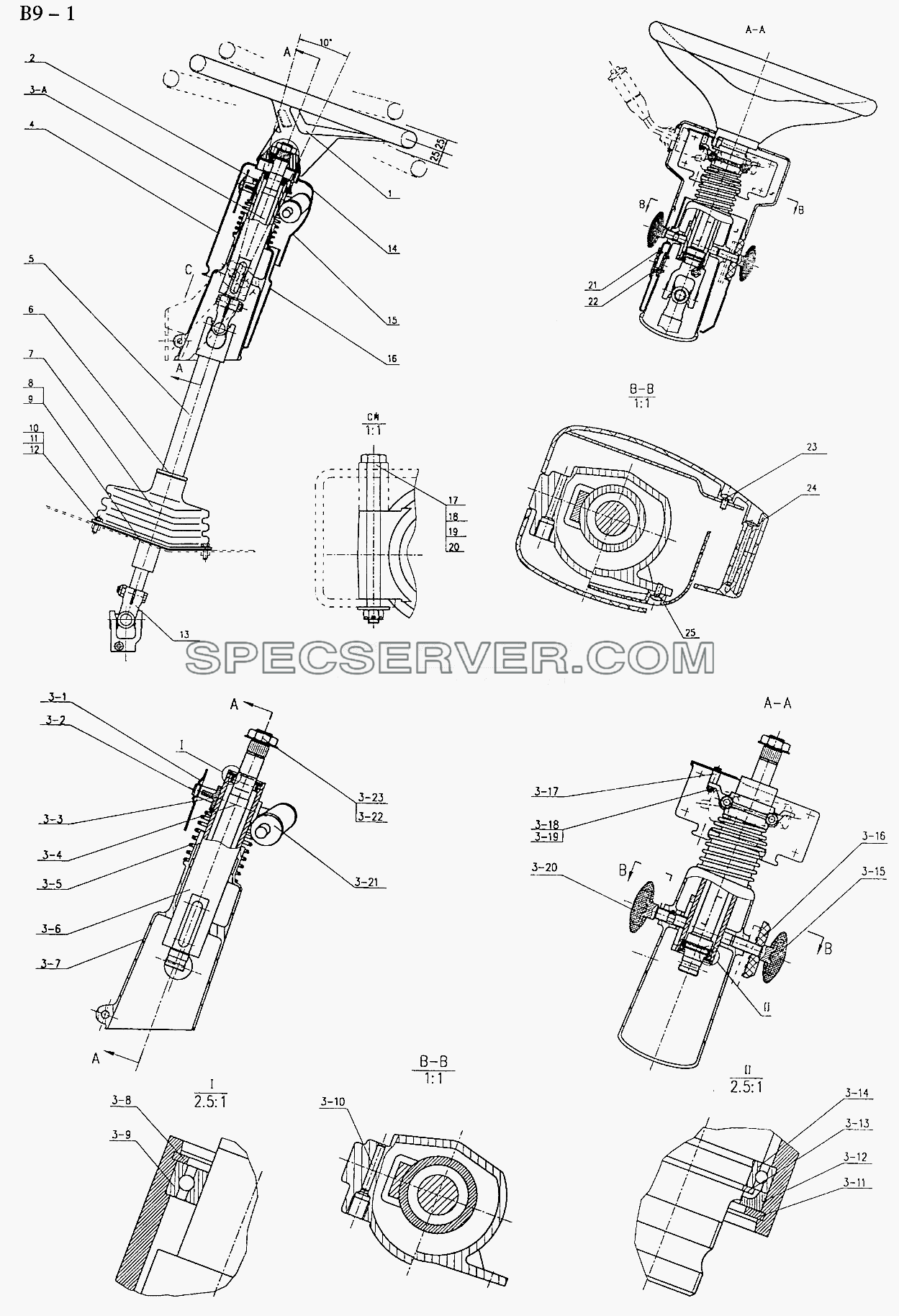 STEERING DEVICE (B9-1) для Sinotruk 4x2 Tractor (371) (список запасных частей)