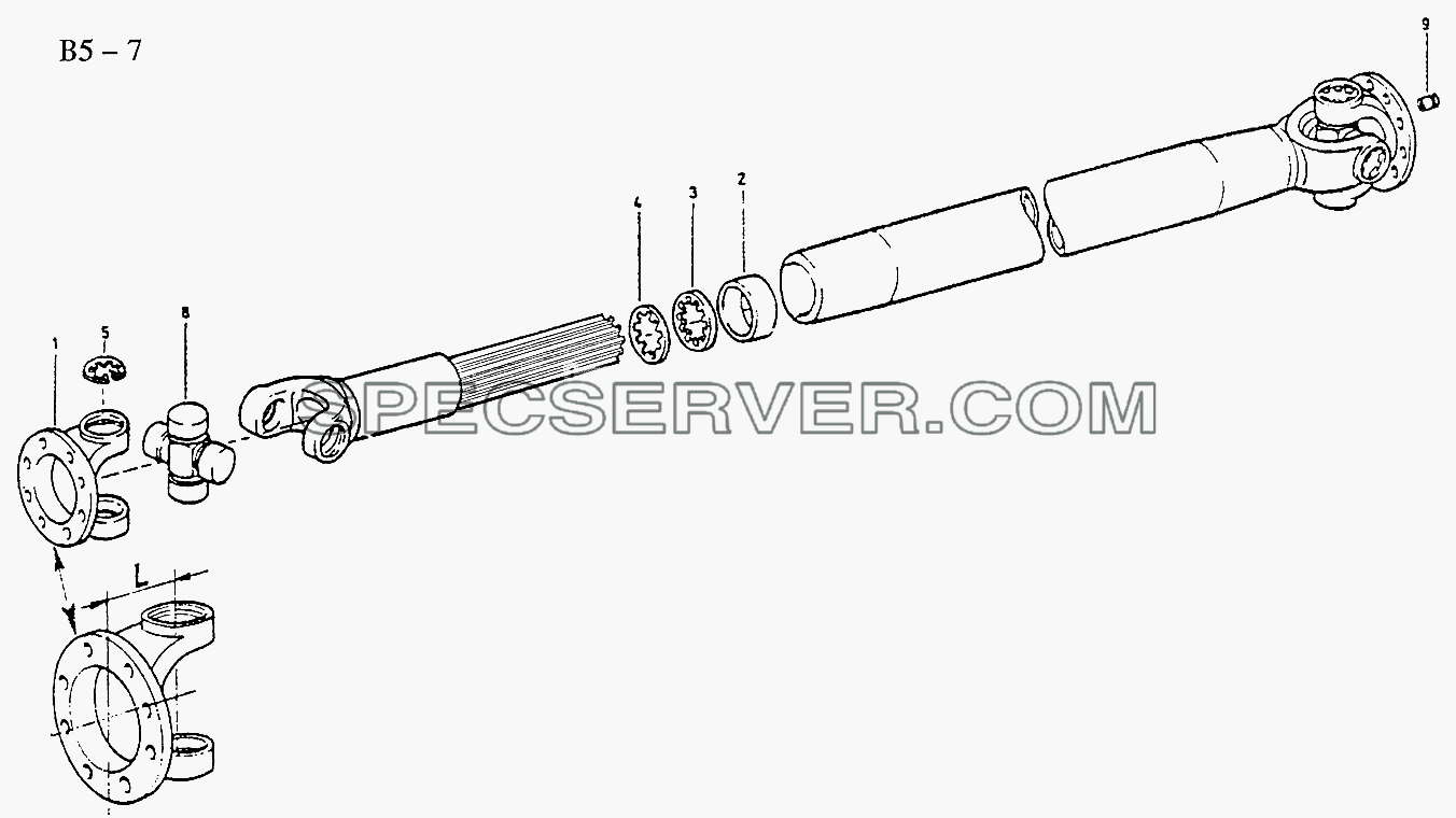 PROPELLER SHAFTS Propeller Shaft with spider D.Ф52 (B5-7-1) для Sinotruk 6x4 Tipper (290) (список запасных частей)