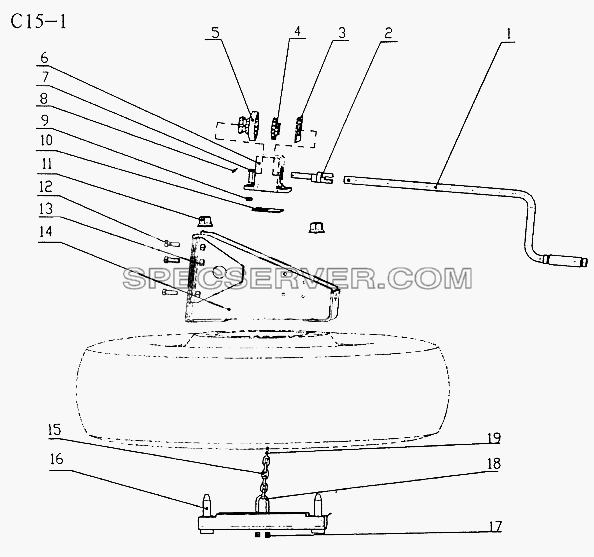 SPARE WHEEL CARRIER (C15-1) для Sinotruk 6x4 Tipper (290) (список запасных частей)