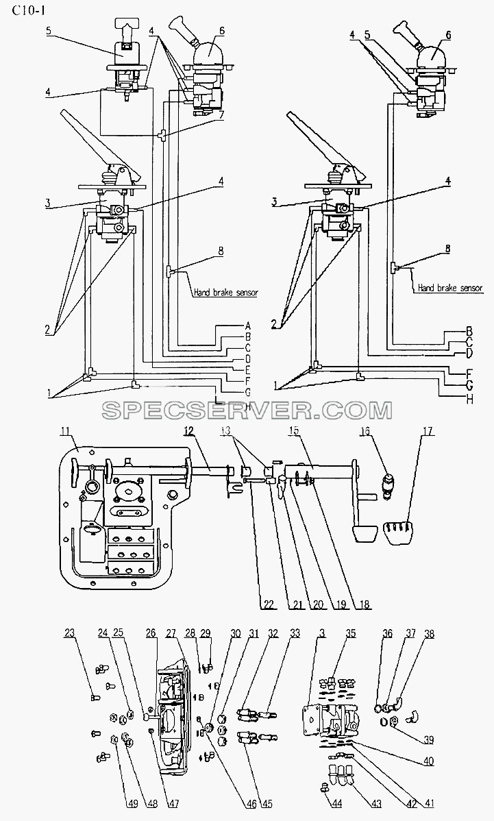 BRAKE MECHANISM IN CAB (C10-1) для Sinotruk 6x4 Tipper (290) (список запасных частей)