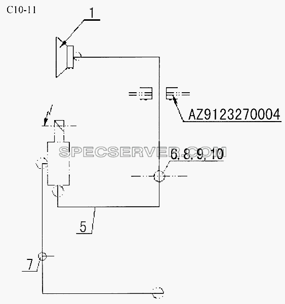 LOW VOICE PNEUMATIC HORN ON ROOF (C10-11) для Sinotruk 6x4 Tipper (371) (список запасных частей)