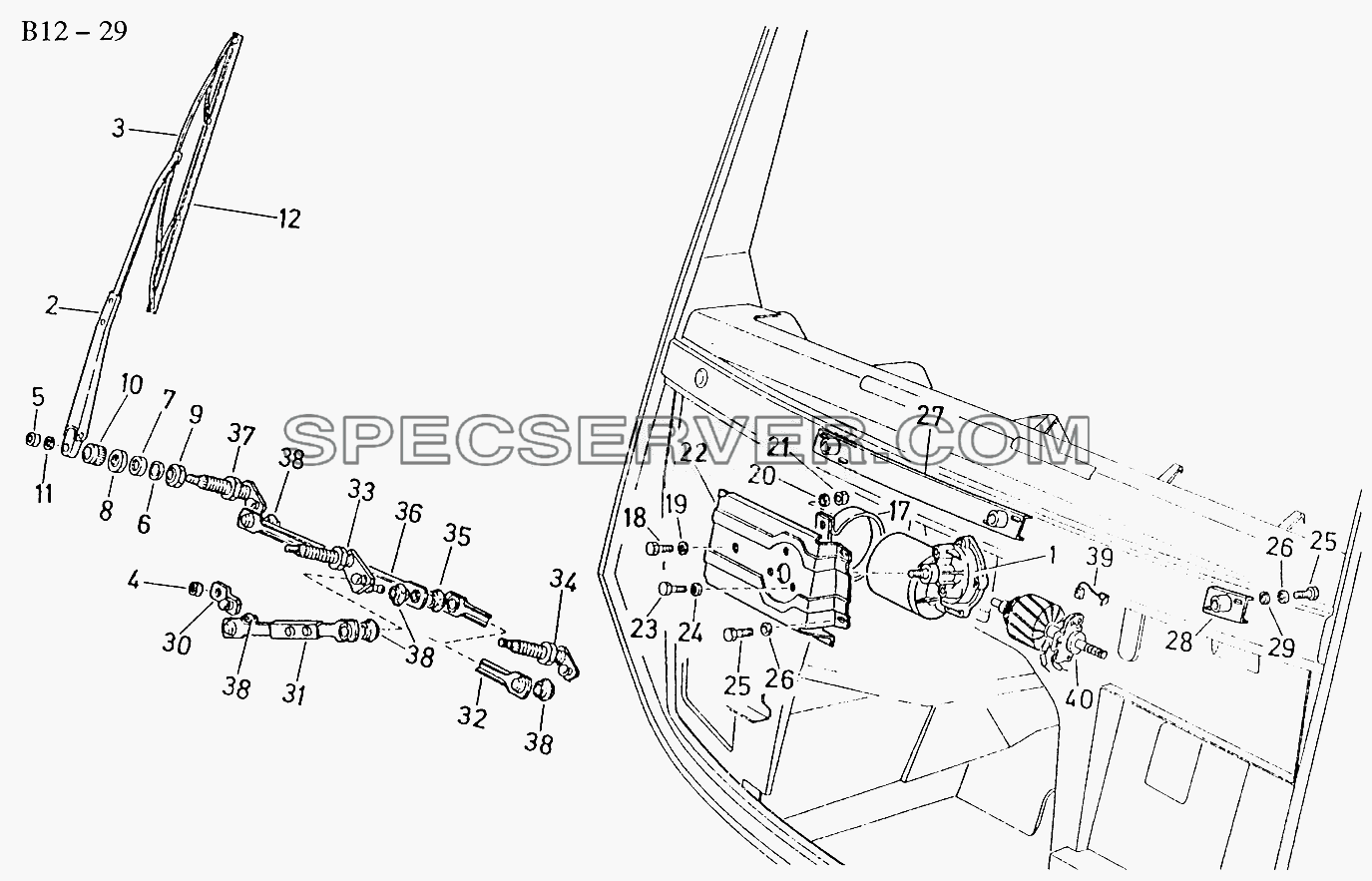 WIND SCREEN WIPER (B12-29) для Sinotruk 6x4 Tractor (371) (список запасных частей)
