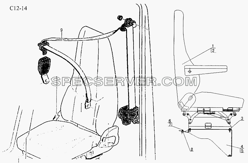 SEATS, SAFETY BELT (C12-14) для Sinotruk 6x4 Tractor (371) (список запасных частей)