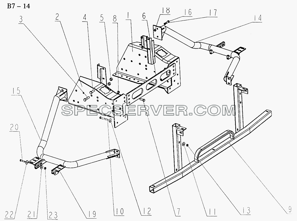 LOW BUMPER WITH REMOVABLE TOWING HOOK (B7-14) для Sinotruk 6x4 Tractor (371) (список запасных частей)