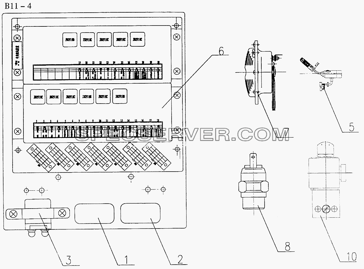 IMPLEMENT CARRIER II FOR CENTERAL CONTROL ELECTRICAL SYSTEM (B11-4) для Sinotruk 6x6 Tipper (336) (список запасных частей)