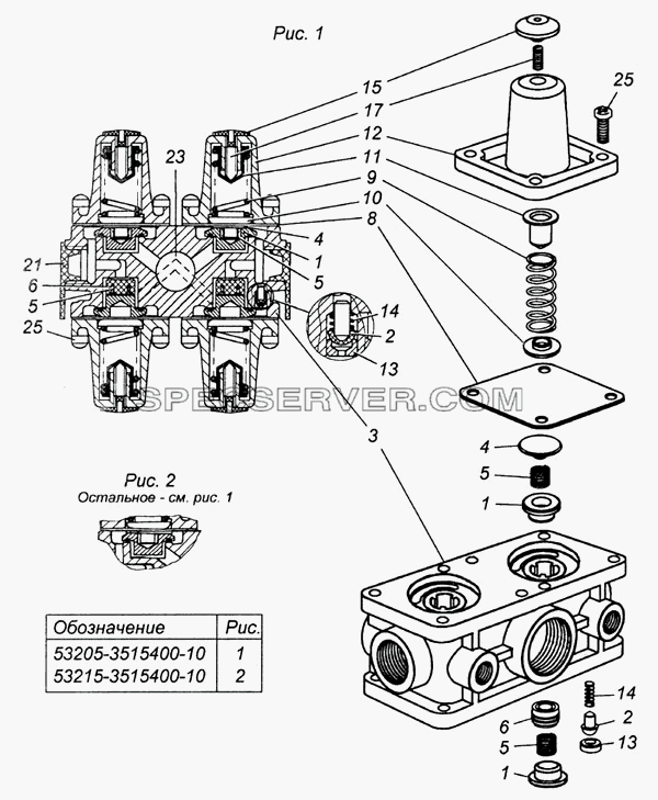 Клапан защитный четырехконтурный в сборе 53205-3515400-10 для КамАЗ-4308 (список запасных частей)