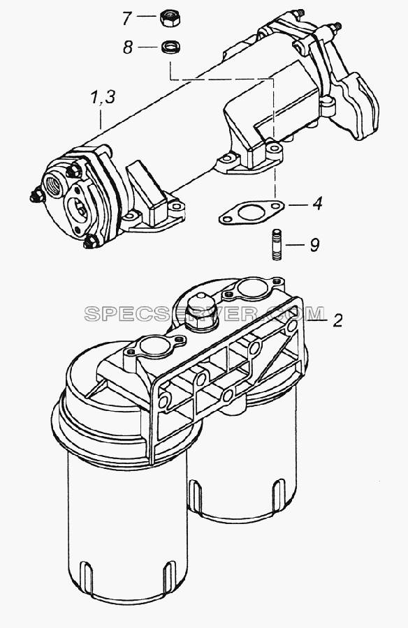 740.20-1012006 Фильтр масляный с теплообменником для КамАЗ-43261 (Евро-1, 2) (список запасных частей)