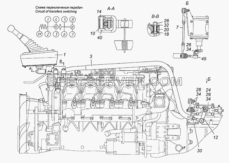 161.1703005 Привод управления механизмом переключения передач для КамАЗ-43501 (4х4) (список запасных частей)