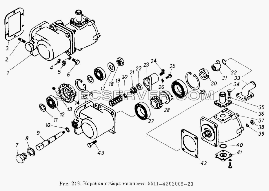 Коробка отбора мощности для КамАЗ-5320 (список запасных частей)
