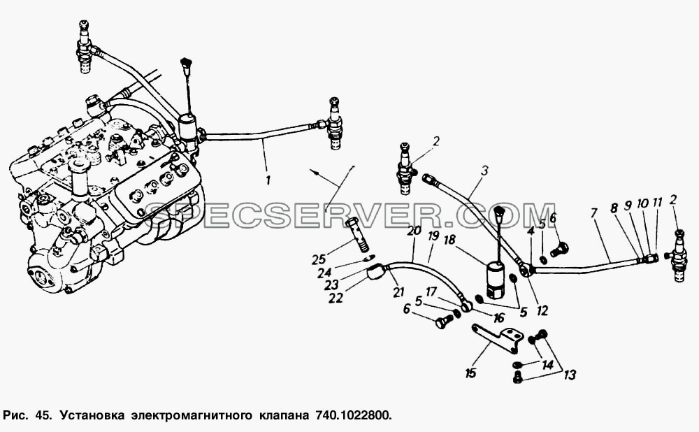 Установка электромагнитного клапана для КамАЗ-53212 (список запасных частей)