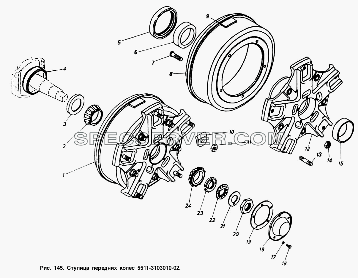 Ступица передних колес для КамАЗ-53212 (список запасных частей)