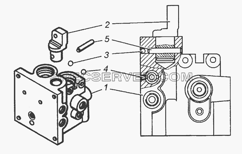 4310-5004016 Корпус насоса механизма опрокидывания кабины и запасного колеса для КамАЗ-53504 (6х6) (список запасных частей)