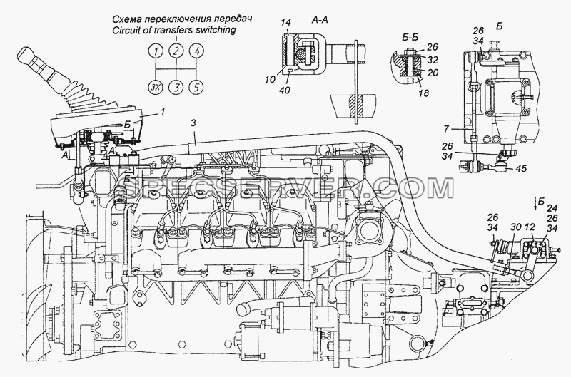 154.1703005 Привод управления механизмом переключения передач для КамАЗ-53504 (6х6) (список запасных частей)