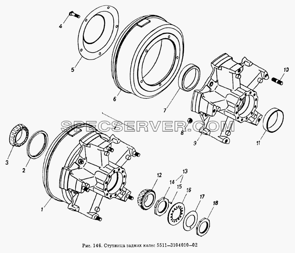 Ступица задних колес для КамАЗ-55102 (список запасных частей)