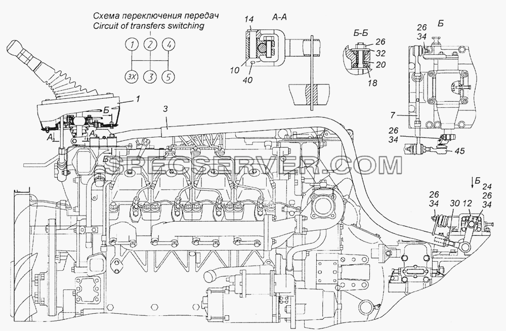 154.1703005 Привод управления механизмом переключения передач для КамАЗ-6350 (8х8) (список запасных частей)