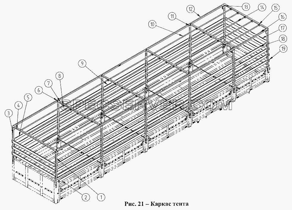 Каркас тента для СЗАПА-9327 (2005) (список запасных частей)