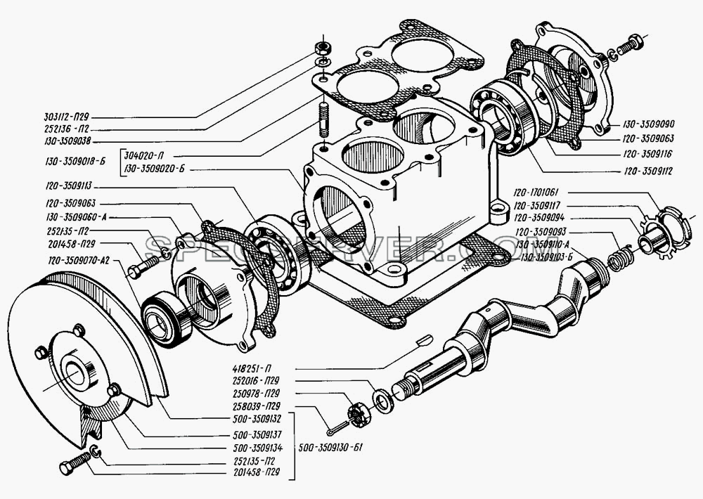 Картер и вал коленчатый компрессора для КрАЗ-255 (список запасных частей)
