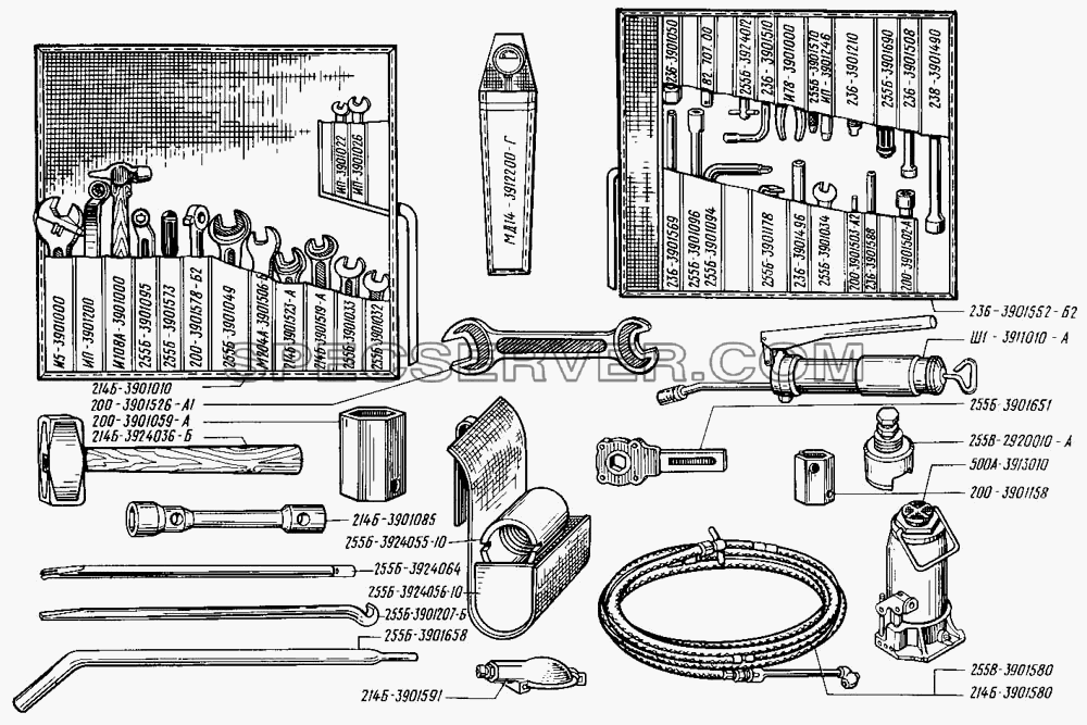 Инструмент и принадлежности для КрАЗ-255 (список запасных частей)