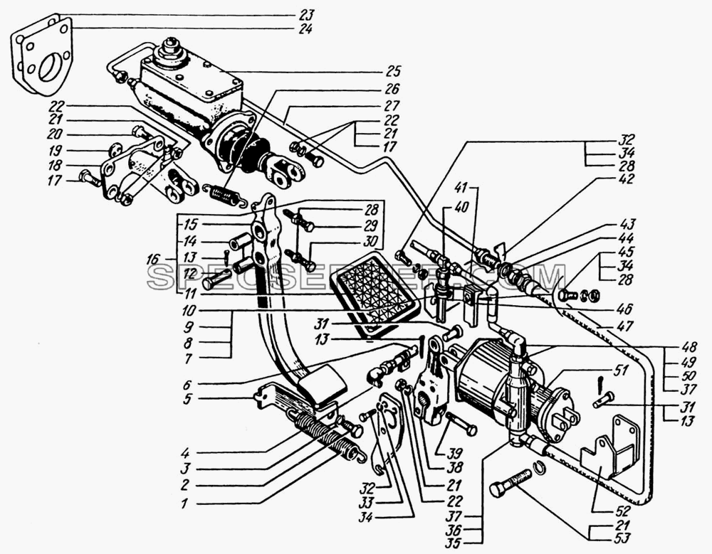 Привод управления сцеплением для КрАЗ-6322 (список запасных частей)