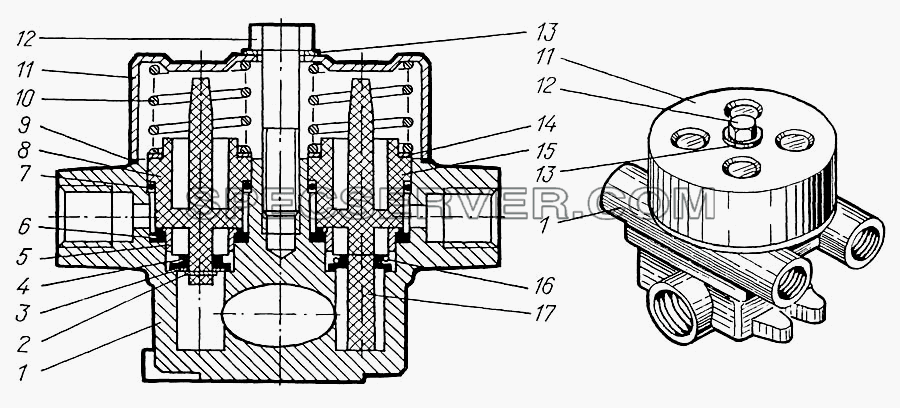 Клапан защитный четырехконтурный для КрАЗ-6322 (список запасных частей)
