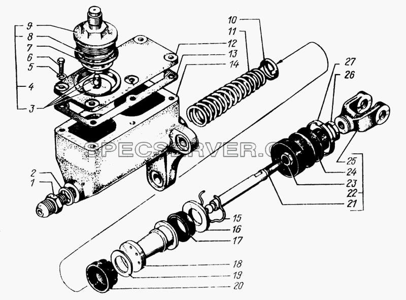 Главный цилиндр выключения сцепления для КрАЗ-6443 (список запасных частей)