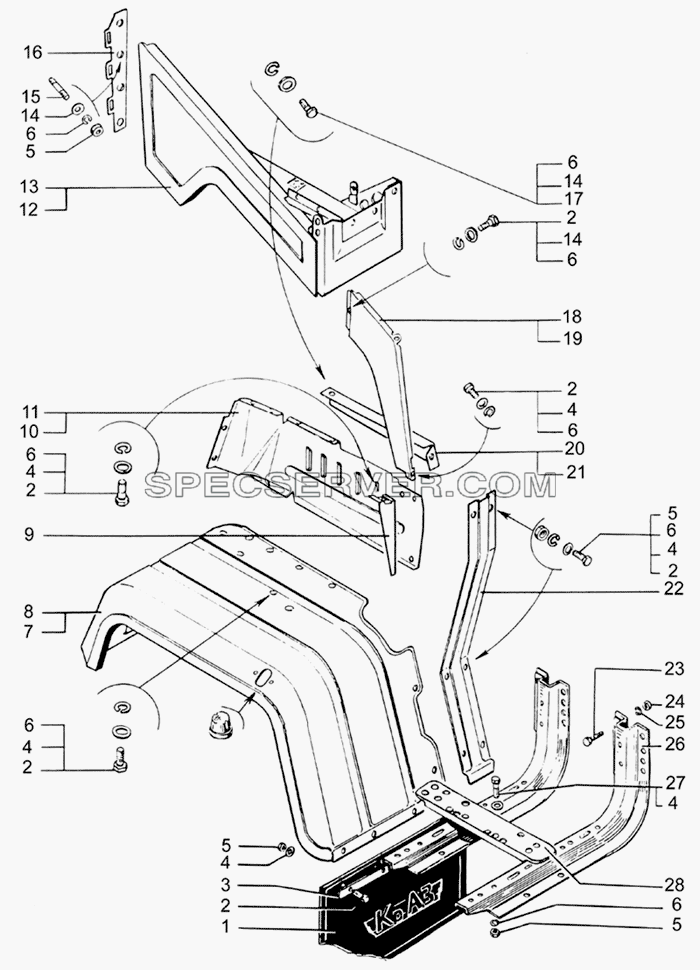 Крыло переднее и подножки для КрАЗ-65055-02 (список запасных частей)
