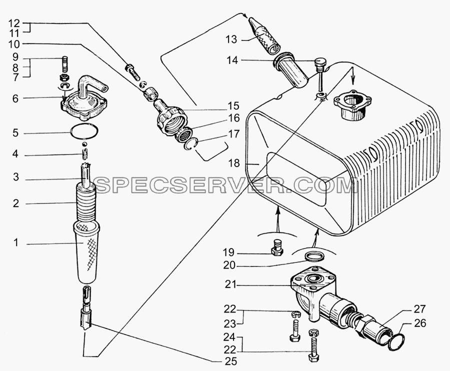 Бак масляный опрокидывающего механизма для КрАЗ-65055-02 (список запасных частей)