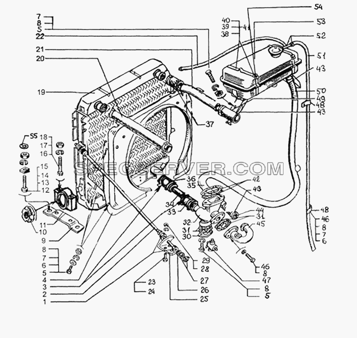 Радиатор с кожухом и расширительным бачком для КрАЗ-65055-02 (список запасных частей)
