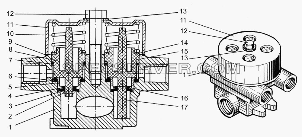 Клапан защитный четырехконтурный для КрАЗ-65055-02 (список запасных частей)