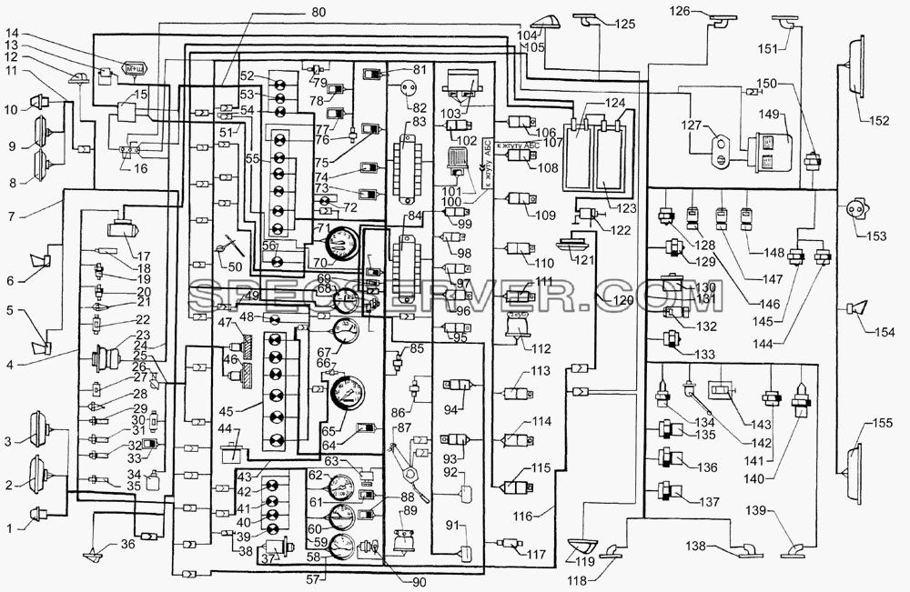 Схема электрооборудования для КрАЗ-7133H4 (список запасных частей)