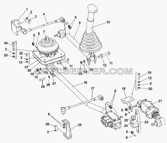 Привод управления механизмом переключения передач для МЗКТ-74171 (список запасных частей)