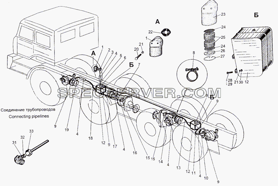 Трубопроводы системы вентиляции агрегатов для МЗКТ-74296 (список запасных частей)