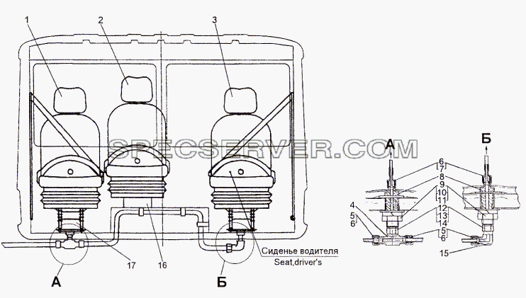 Установка и пневмопитания сидений для МЗКТ-74296 (список запасных частей)